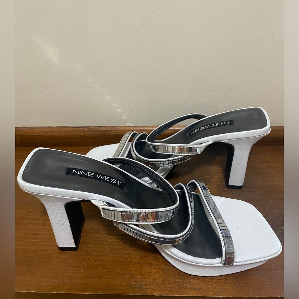 Nine West Silver & White Strappy Heels
